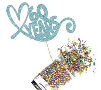 Cakeshop Cake Decoration Pack | Anniversary Hearts Premium Double Sided Glitter Card Cake Topper & 25g Party Pack of Cake Sprinkles for your Celebration | Custom Number Cake Decorations (Baby Blue)