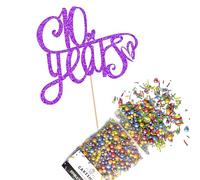 Cakeshop Cake Decoration Pack | Anniversary Hearts Premium Double Sided Glitter Card Cake Topper & 25g Party Pack of Cake Sugar Sprinkles for your Celebration | Custom Number Cake Decorations (Purple)