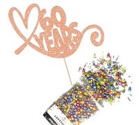Cakeshop Cake Decoration Pack | Anniversary Hearts Premium Double Sided Glitter Card Cake Topper & 25g Party Pack of Cake Sprinkles for your Celebration | Custom Number Cake Decorations (Rose Gold)