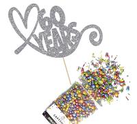 Cakeshop Cake Decoration Pack | Anniversary Hearts Premium Double Sided Glitter Card Cake Topper & 25g Party Pack of Cake Sprinkles for your Celebration | Custom Number Cake Decorations (Dark Silver)