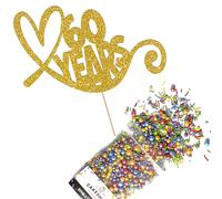 Cakeshop Cake Decoration Pack | Anniversary Hearts Premium Double Sided Glitter Card Cake Topper & 25g Party Pack of Cake Sugar Sprinkles for your Celebration | Custom Number Cake Decorations (Gold)