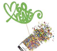 Cakeshop Cake Decoration Pack | Anniversary Hearts Premium Double Sided Glitter Card Cake Topper & 25g Party Pack of Cake Sugar Sprinkles for your Celebration | Custom Number Cake Decorations (Green)