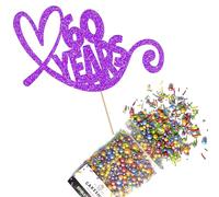 Cakeshop Cake Decoration Pack | Anniversary Hearts Premium Double Sided Glitter Card Cake Topper & 25g Party Pack of Cake Sugar Sprinkles for your Celebration | Custom Number Cake Decorations (Purple)