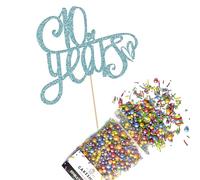 Cakeshop Cake Decoration Pack | Anniversary Hearts Premium Double Sided Glitter Card Cake Topper & 25g Party Pack of Cake Sprinkles for your Celebration | Custom Number Cake Decorations (Baby Blue)