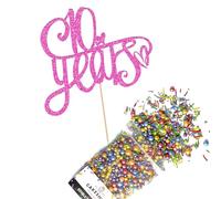 Cakeshop Cake Decoration Pack | Anniversary Hearts Premium Double Sided Glitter Card Cake Topper & 25g Party Pack of Cake Sprinkles for your Celebration | Custom Number Cake Decorations (Baby Pink)
