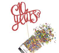 Cakeshop Cake Decoration Pack | Anniversary Hearts Premium Double Sided Glitter Card Cake Topper & 25g Party Pack of Cake Sugar Sprinkles for your Celebration | Custom Number Cake Decorations (Red)