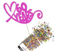 Cakeshop Cake Decoration Pack | Anniversary Hearts Premium Double Sided Glitter Card Cake Topper & 25g Party Pack of Cake Sprinkles for your Celebration | Custom Number Cake Decorations (Bright Pink)