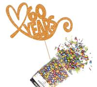 Cakeshop Cake Decoration Pack | Anniversary Hearts Premium Double Sided Glitter Card Cake Topper & 25g Party Pack of Cake Sugar Sprinkles for your Celebration | Custom Number Cake Decorations (Orange)