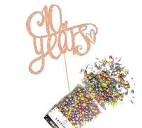 Cakeshop Cake Decoration Pack | Anniversary Hearts Premium Double Sided Glitter Card Cake Topper & 25g Party Pack of Cake Sprinkles for your Celebration | Custom Number Cake Decorations (Rose Gold)