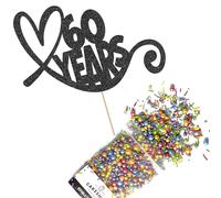 Cakeshop Cake Decoration Pack | Anniversary Hearts Premium Double Sided Glitter Card Cake Topper & 25g Party Pack of Cake Sugar Sprinkles for your Celebration | Custom Number Cake Decorations (Black)
