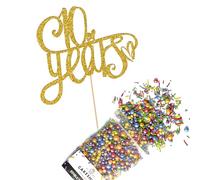 Cakeshop Cake Decoration Pack | Anniversary Hearts Premium Double Sided Glitter Card Cake Topper & 25g Party Pack of Cake Sugar Sprinkles for your Celebration | Custom Number Cake Decorations (Gold)