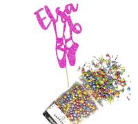 Cakeshop Cake Decoration Pack | Ballet Ballerina Theme Premium Double Sided Glitter Card Cake Topper Sign & 25g Party Pack of Cake Sugar Sprinkles | Custom Name Cake Decorations (Bright Pink)