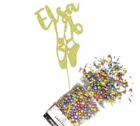 Cakeshop Cake Decoration Pack | Ballet Ballerina Theme Premium Double Sided Glitter Card Cake Topper Sign & 25g Party Pack of Cake Sugar Sprinkles | Custom Name Cake Decorations (Champagne)