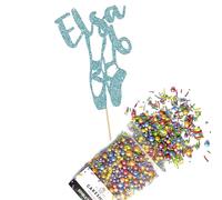 Cakeshop Cake Decoration Pack | Ballet Ballerina Theme Premium Double Sided Glitter Card Cake Topper Sign & 25g Party Pack of Cake Sugar Sprinkles | Custom Name Cake Decorations (Baby Blue)
