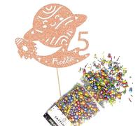 Cakeshop Cake Decoration Pack | Birthday Space Rocket Premium Double Sided Glitter Card Cake Topper & 25g Party Pack of Cake Sugar Sprinkles | Custom Name & Age Cake Decorations (Gold)