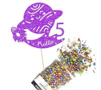 Cakeshop Cake Decoration Pack | Birthday Space Rocket Premium Double Sided Glitter Card Cake Topper & 25g Party Pack of Cake Sugar Sprinkles | Custom Name & Age Cake Decorations (Gold)