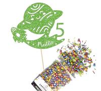Cakeshop Cake Decoration Pack | Birthday Space Rocket Premium Double Sided Glitter Card Cake Topper & 25g Party Pack of Cake Sugar Sprinkles | Custom Name & Age Cake Decorations (Gold)