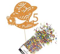 Cakeshop Cake Decoration Pack | Birthday Space Rocket Premium Double Sided Glitter Card Cake Topper & 25g Party Pack of Cake Sugar Sprinkles | Custom Name & Age Cake Decorations (Gold)