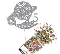 Cakeshop Cake Decoration Pack | Birthday Space Rocket Premium Double Sided Glitter Card Cake Topper & 25g Party Pack of Cake Sugar Sprinkles | Custom Name & Age Cake Decorations (Gold)