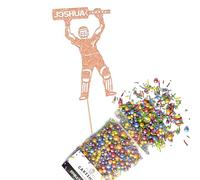Cakeshop Cake Decoration Pack | Cricket Birthday Theme Premium Double Sided Glitter Card Cake Topper Sign & 25g Party Pack of Cake Sugar Sprinkles | Custom Name Cake Decorations (Rose Gold)