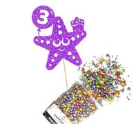 Cakeshop Cake Decoration Pack | Cute Birthday Starfish Premium Double Sided Glitter Card Cake Topper Sign & 25g Party Pack of Cake Sugar Sprinkles | Custom Age Cake Decorations (Purple)