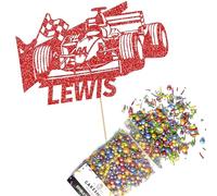 Cakeshop Cake Decoration Pack | F1 Formula 1 Racing Car Premium Double Sided Glitter Card Cake Topper & 25g Party Pack of Cake Sugar Sprinkles | Custom Name Cake Decorations (Red)