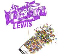 Cakeshop Cake Decoration Pack | F1 Formula 1 Racing Car Premium Double Sided Glitter Card Cake Topper & 25g Party Pack of Cake Sugar Sprinkles | Custom Name Cake Decorations (Purple)