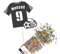 Cakeshop Cake Decoration Pack | Football Shirt Birthday Premium Double Sided Glitter Card Cake Topper & 25g Party Pack of Cake Sugar Sprinkles | Custom Name & Age Cake Decoration (Black)