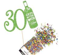 Cakeshop Cake Decoration Pack | Funny Wine Theme Birthday Premium Double Sided Glitter Card Cake Topper Sign & 25g Party Pack of Cake Sugar Sprinkles | Custom Age Cake Decoration (Green)