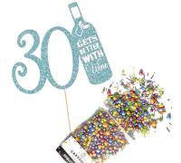 Cakeshop Cake Decoration Pack | Funny Wine Theme Birthday Premium Double Sided Glitter Card Cake Topper Sign & 25g Party Pack of Cake Sugar Sprinkles | Custom Age Cake Decoration (Baby Blue)