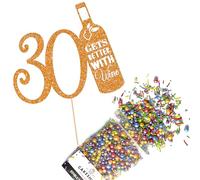 Cakeshop Cake Decoration Pack | Funny Wine Theme Birthday Premium Double Sided Glitter Card Cake Topper Sign & 25g Party Pack of Cake Sugar Sprinkles | Custom Age Cake Decoration (Orange)