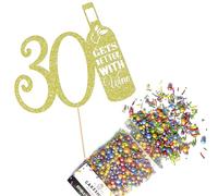 Cakeshop Cake Decoration Pack | Funny Wine Theme Birthday Premium Double Sided Glitter Card Cake Topper Sign & 25g Party Pack of Cake Sugar Sprinkles | Custom Age Cake Decoration (Champagne)