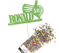 Cakeshop Cake Decoration Pack | Golf Theme Birthday Premium Double Sided Glitter Card Cake Topper & 25g Party Pack of Cake Sugar Sprinkles | Custom Name & Age Cake Decorations (Green)