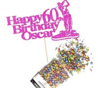 Cakeshop Cake Decoration Pack | Golf Theme Birthday Premium Double Sided Glitter Card Cake Topper & 25g Party Pack of Cake Sugar Sprinkles | Custom Name & Age Cake Decorations (Bright Pink)