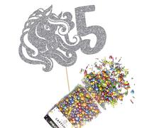 Cakeshop Cake Decoration Pack | Horse Theme Birthday Premium Double Sided Glitter Card Cake Topper Sign & 25g Party Pack of Cake Sugar Sprinkles | Custom Age Cake Decorations (RoseGold)
