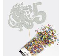 Cakeshop Cake Decoration Pack | Horse Theme Birthday Premium Double Sided Glitter Card Cake Topper Sign & 25g Party Pack of Cake Sugar Sprinkles | Custom Age Cake Decorations (RoseGold)
