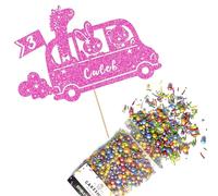 Cakeshop Cake Decoration Pack | Jungle Animal Zoo Bus Premium Double Sided Glitter Card Cake Topper & 25g Party Pack of Cake Sugar Sprinkles | Custom Name & Age Cake Decorations (Baby Pink)