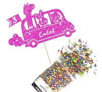 Cakeshop Cake Decoration Pack | Jungle Animal Zoo Bus Premium Double Sided Glitter Card Cake Topper & 25g Party Pack of Cake Sugar Sprinkles | Custom Name & Age Cake Decorations (Bright Pink)