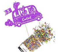 Cakeshop Cake Decoration Pack | Jungle Animal Zoo Bus Premium Double Sided Glitter Card Cake Topper & 25g Party Pack of Cake Sugar Sprinkles | Custom Name & Age Cake Decorations (Purple)