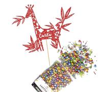 Cakeshop Cake Decoration Pack | Jungle Giraffe Birthday Premium Double Sided Glitter Card Cake Topper & 25g Party Pack of Cake Sugar Sprinkles | Custom Name & Age Cake Decoration (Red)