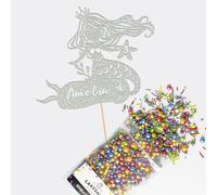 Cakeshop Cake Decoration Pack | Mermaid Theme Birthday Premium Double Sided Glitter Card Cake Topper & 25g Party Pack of Cake Sugar Sprinkles | Custom Name & Age Cake Decorations (Light Silver)