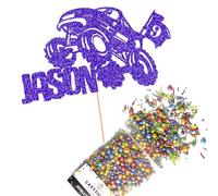 Cakeshop Cake Decoration Pack | Monster Truck Birthday Premium Double Sided Glitter Card Cake Topper & 25g Party Pack of Cake Sugar Sprinkles | Custom Name & Age Cake Decorations (Bright Blue)