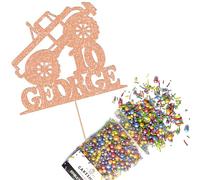 Cakeshop Cake Decoration Pack | Monster Truck Theme Premium Double Sided Glitter Card Cake Topper & 25g Party Pack of Cake Sugar Sprinkles | Custom Name & Age Cake Decorations (Rose Gold)