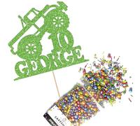 Cakeshop Cake Decoration Pack | Monster Truck Theme Premium Double Sided Glitter Card Cake Topper & 25g Party Pack of Cake Sugar Sprinkles | Custom Name & Age Cake Decorations (Green)