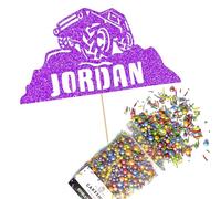 Cakeshop Cake Decoration Pack | Off Road Truck Happy Birthday Premium Double Sided Glitter Card Cake Topper & 25g Party Pack of Cake Sugar Sprinkles | Custom Name Cake Decoration (Purple)