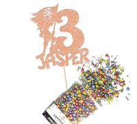 Cakeshop Cake Decoration Pack | Pirate Theme Premium Double Sided Glitter Card Cake Topper Sign & 25g Party Pack of Cake Sugar Sprinkles | Custom Name & Age Cake Decorations (Rose Gold)