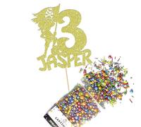 Cakeshop Cake Decoration Pack | Pirate Theme Premium Double Sided Glitter Card Cake Topper Sign & 25g Party Pack of Cake Sugar Sprinkles | Custom Name & Age Cake Decorations (Champagne)
