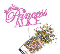 Cakeshop Cake Decoration Pack | Princess Crown Premium Double Sided Glitter Card Cake Topper Sign & 25g Party Pack of Cake Sugar Sprinkles | Custom Name Cake Decorations (Baby Pink)