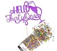 Cakeshop Cake Decoration Pack | Purple Happy Birthday Premium Double Sided Glitter Card Cake Topper Sign & 25g Party Pack of Cake Sugar Sprinkles | Custom Age Cake Decorations (Purple)