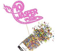 Cakeshop Cake Decoration Pack | Racing Car Birthday Premium Double Sided Glitter Card Cake Topper & 25g Party Pack of Cake Sugar Sprinkles | Custom Name & Age Cake Decorations (Baby Pink)